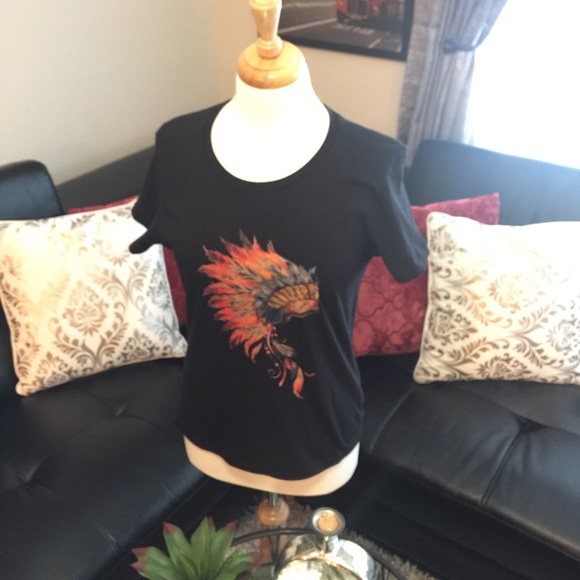 New Black Native American Boho Tshirt Size Small - Picture 3 of 5